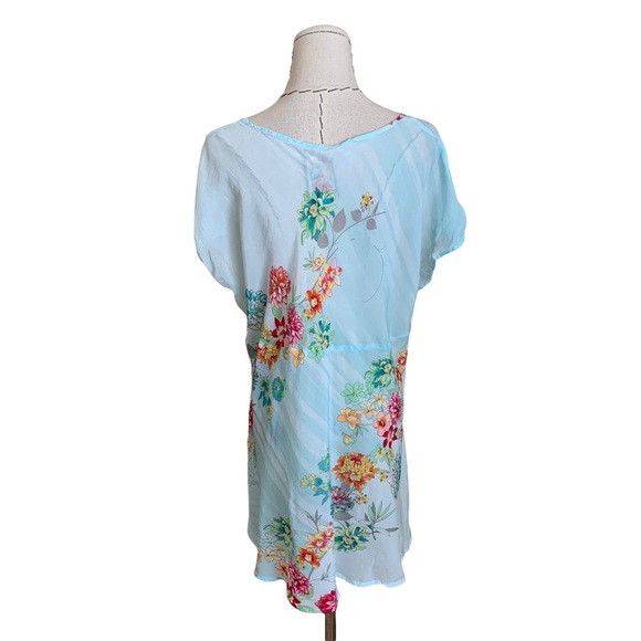 Johnny Was Floral Print Short Sleeve Tunic Rayon Top Cover Up Medium - Picture 3 of 8